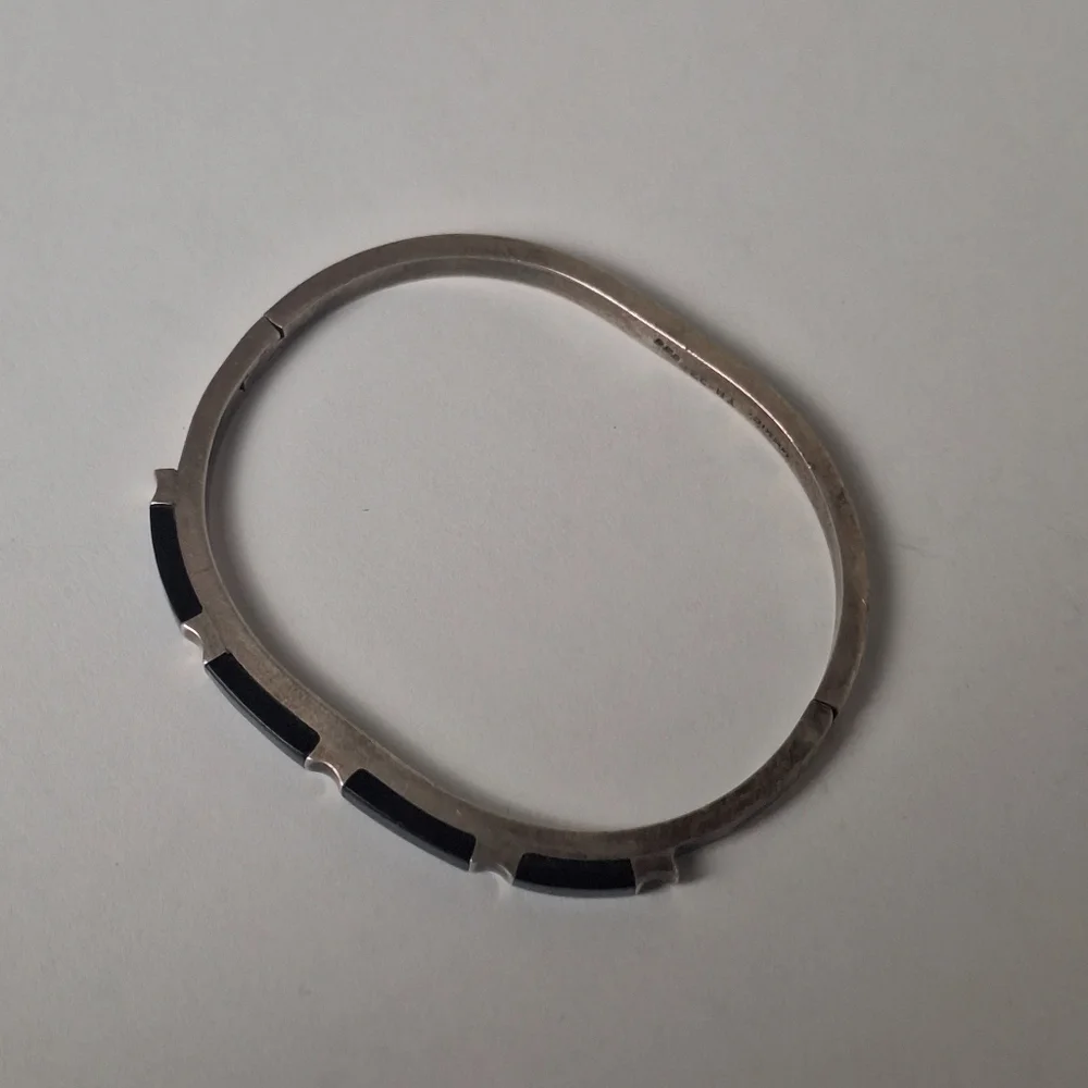 Vintage Taxco TM-22 Sterling Silver 925 Black Onyx Hinged Bracelet 26.5g Sz 6.75 - Picture 13 of 16
